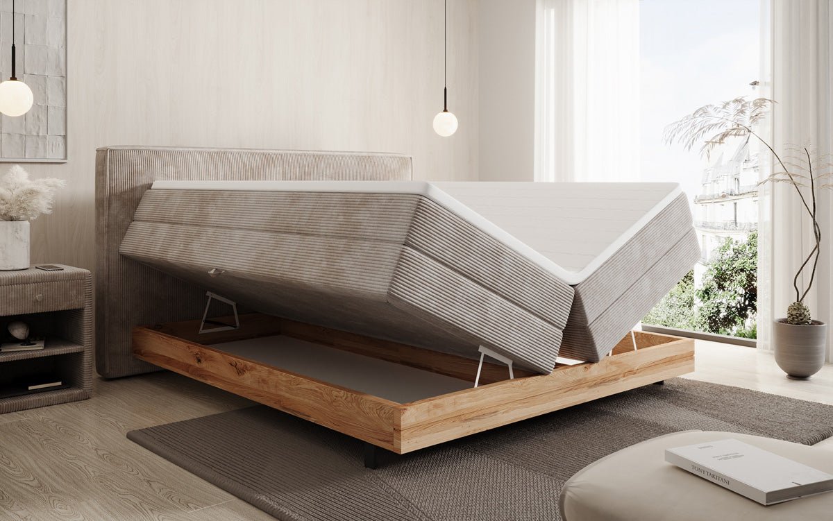Holzbett/Boxspringbett Nero mat Späicherplaz a Cordstoff
