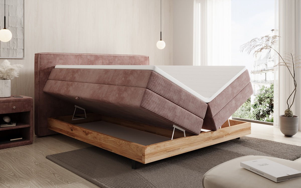Holzbett/Boxspringbett Nero mat Späicherplaz a Cordstoff