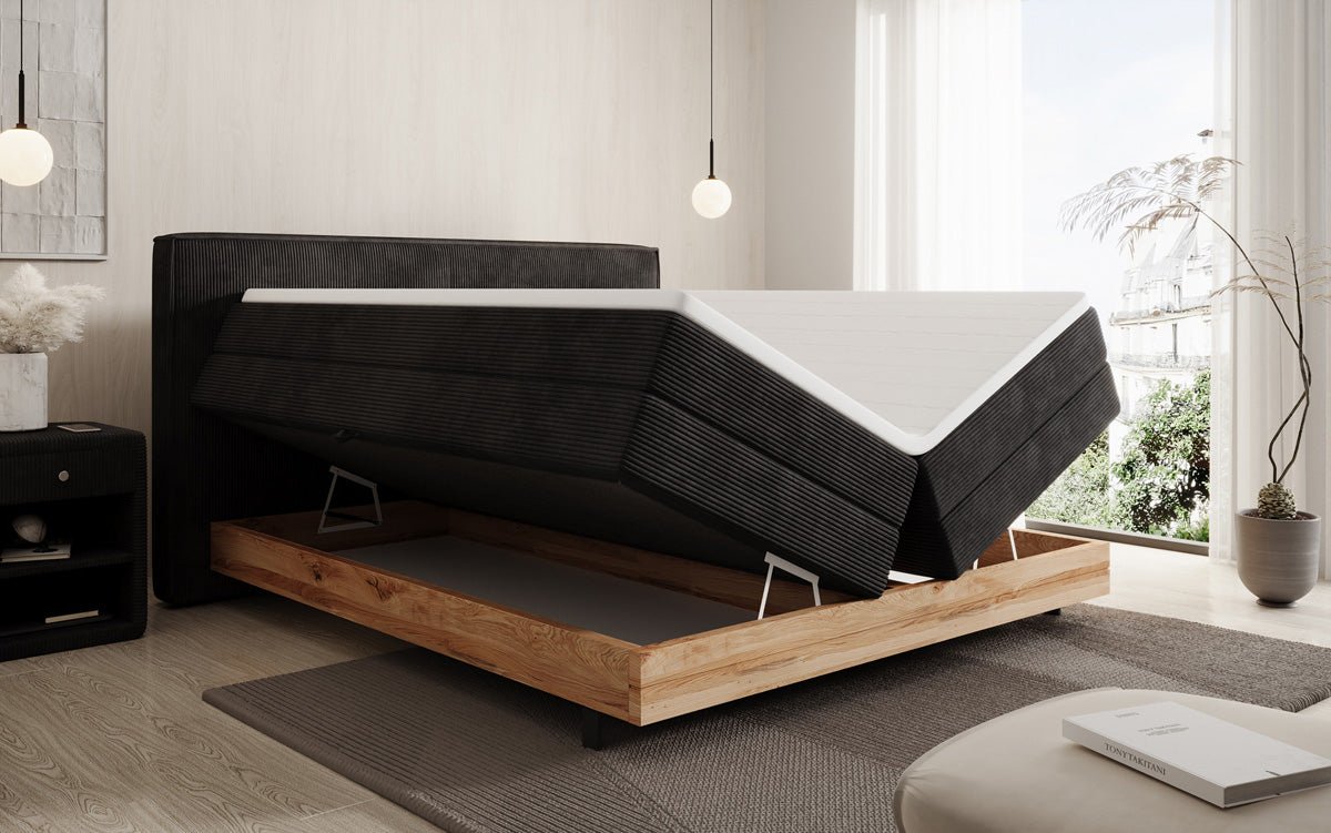 Holzbett/Boxspringbett Nero mat Späicherplaz a Cordstoff