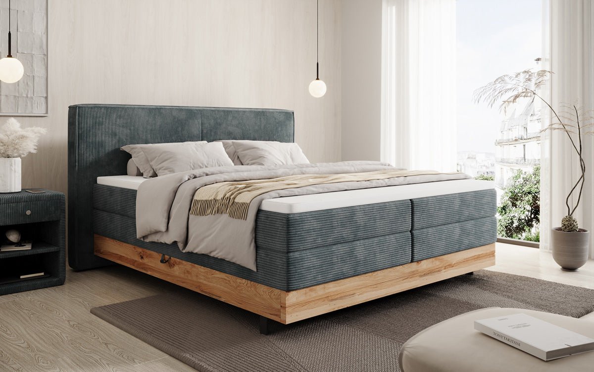 Holzbett/Boxspringbett Nero mat Späicherplaz a Cordstoff