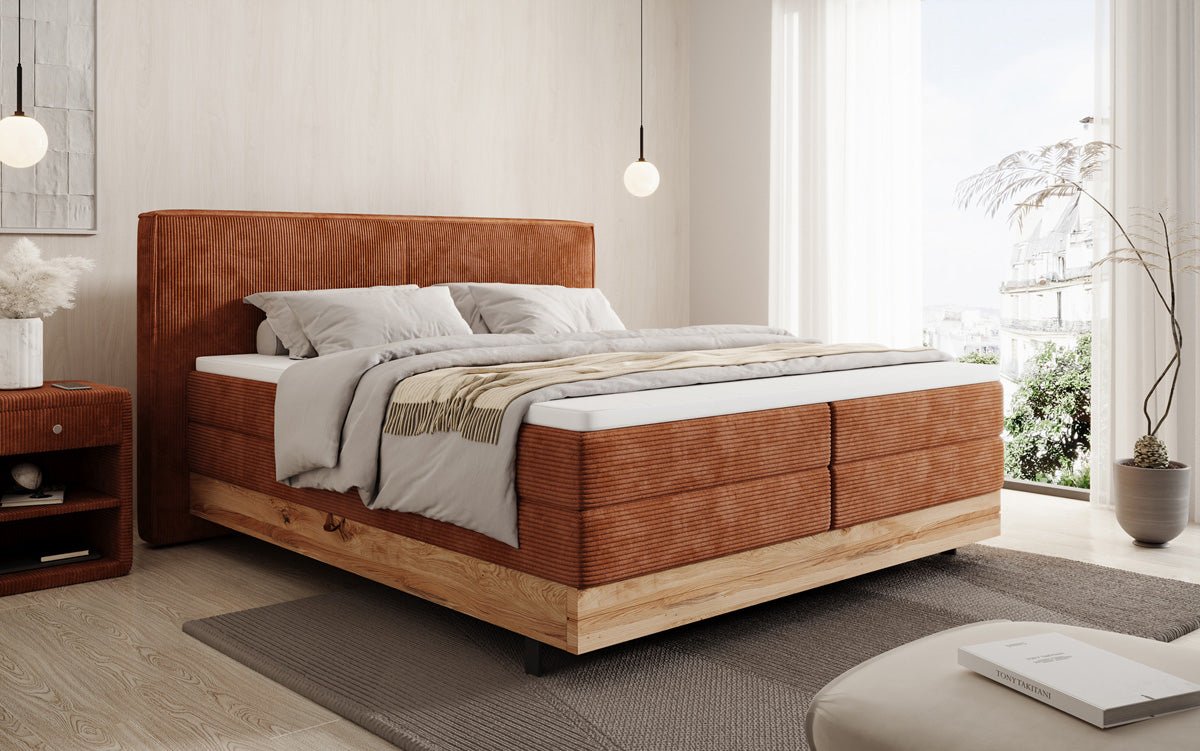 Holzbett/Boxspringbett Nero mat Späicherplaz a Cordstoff