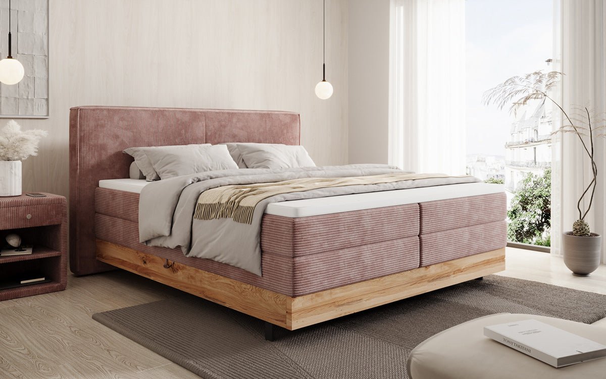 Holzbett/Boxspringbett Nero mat Späicherplaz a Cordstoff