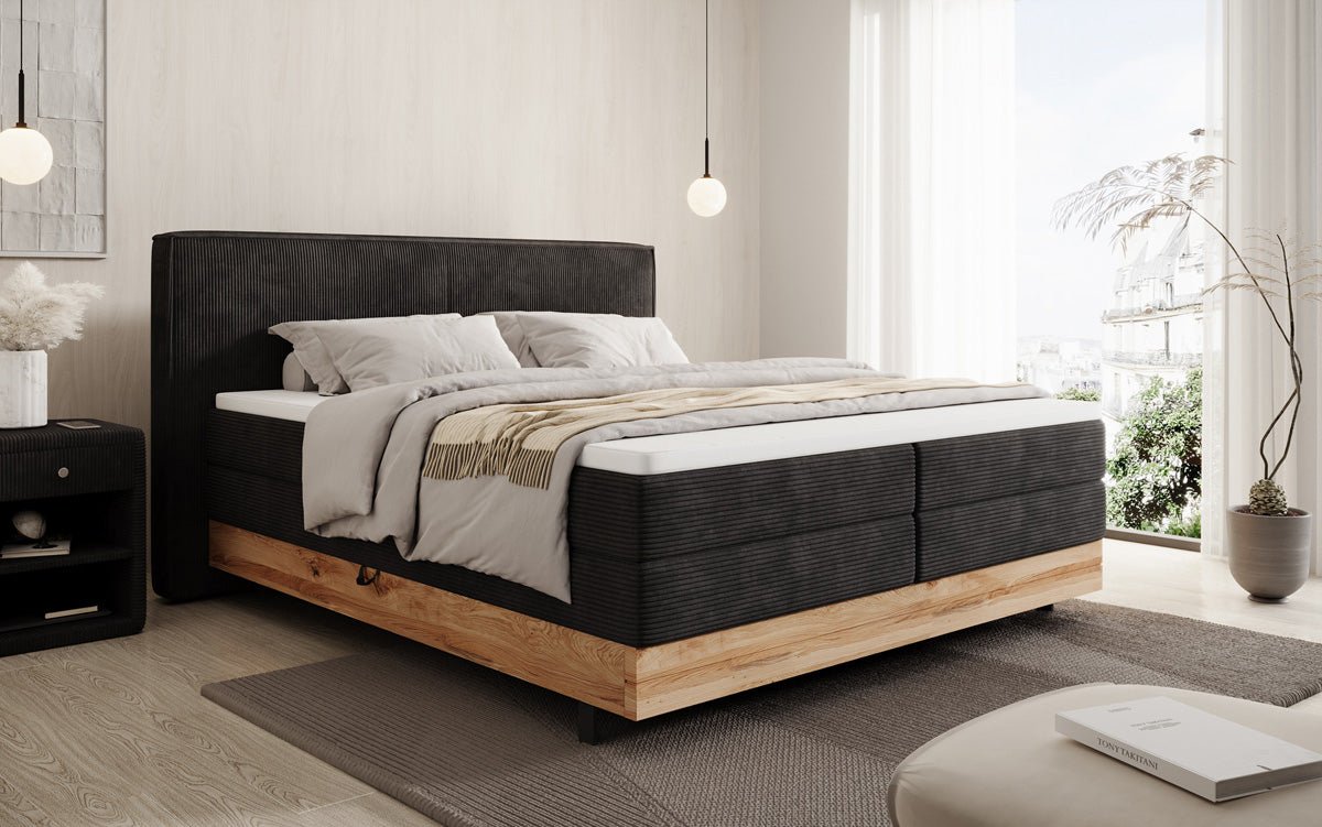 Holzbett/Boxspringbett Nero mat Späicherplaz a Cordstoff