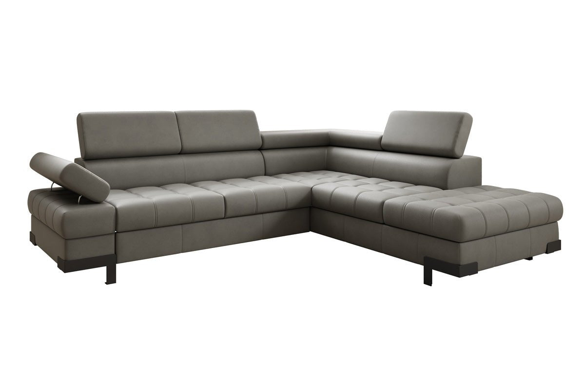 Designer L Sofa Noelia mat Schloffunktioun an Stauraum an Echtläder