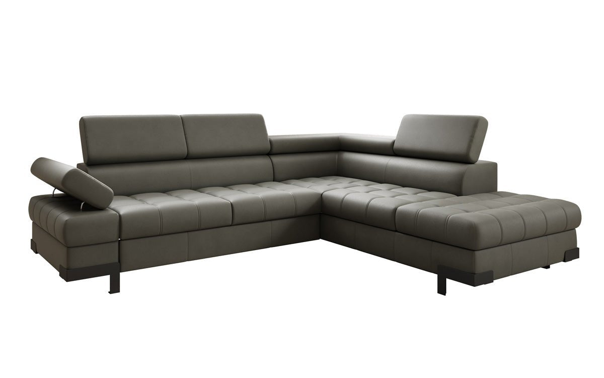 Designer L Sofa Noelia mat Schloffunktioun an Stauraum an Echtläder