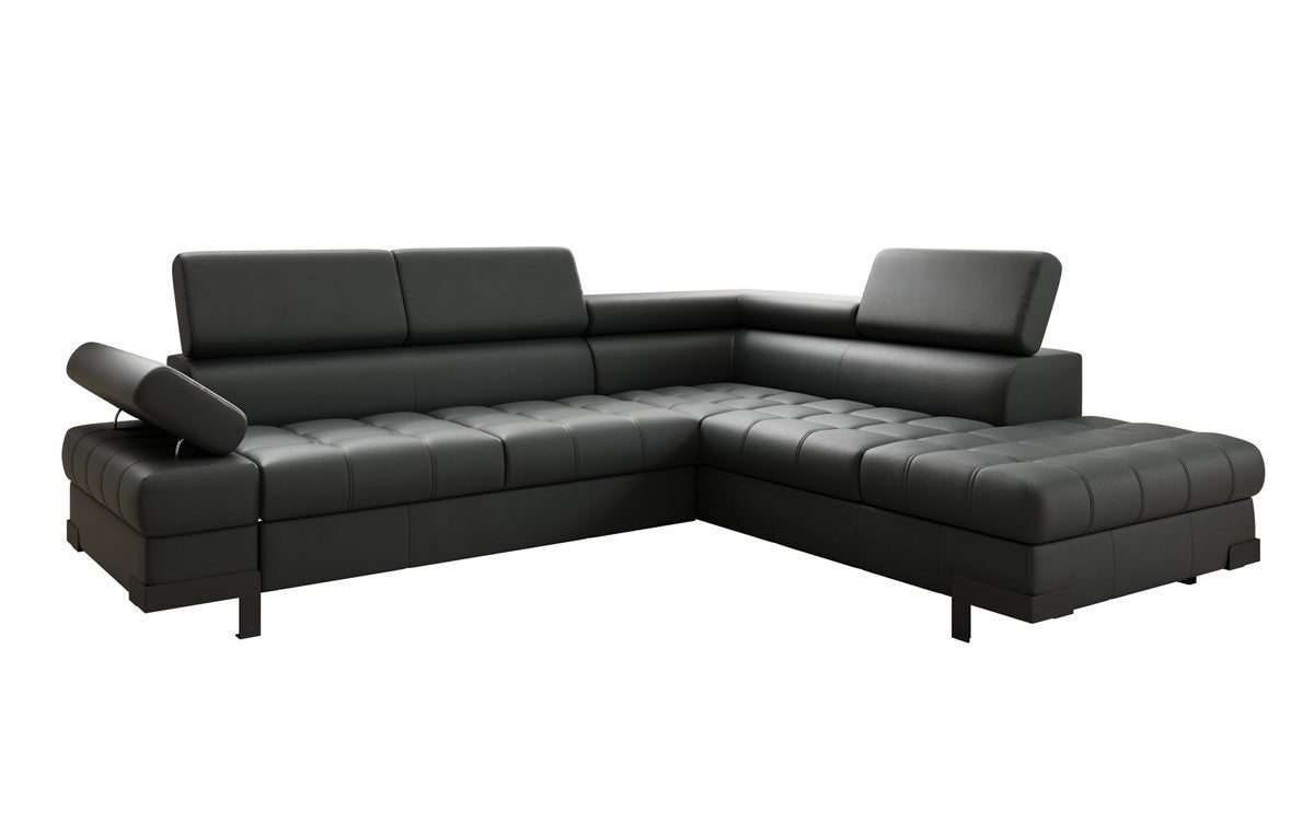 Designer L Sofa Noelia mat Schloffunktioun an Stauraum an Echtläder
