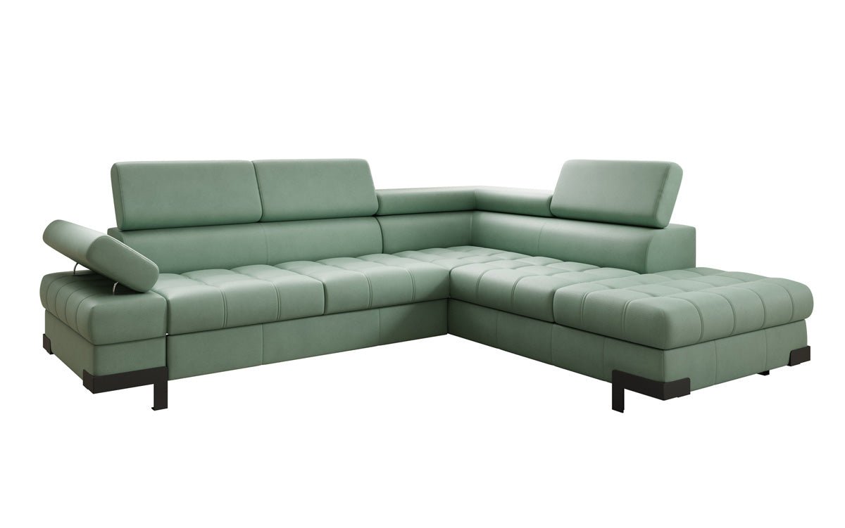 Designer L Sofa Noelia mat Schloffunktioun an Stauraum an Echtläder