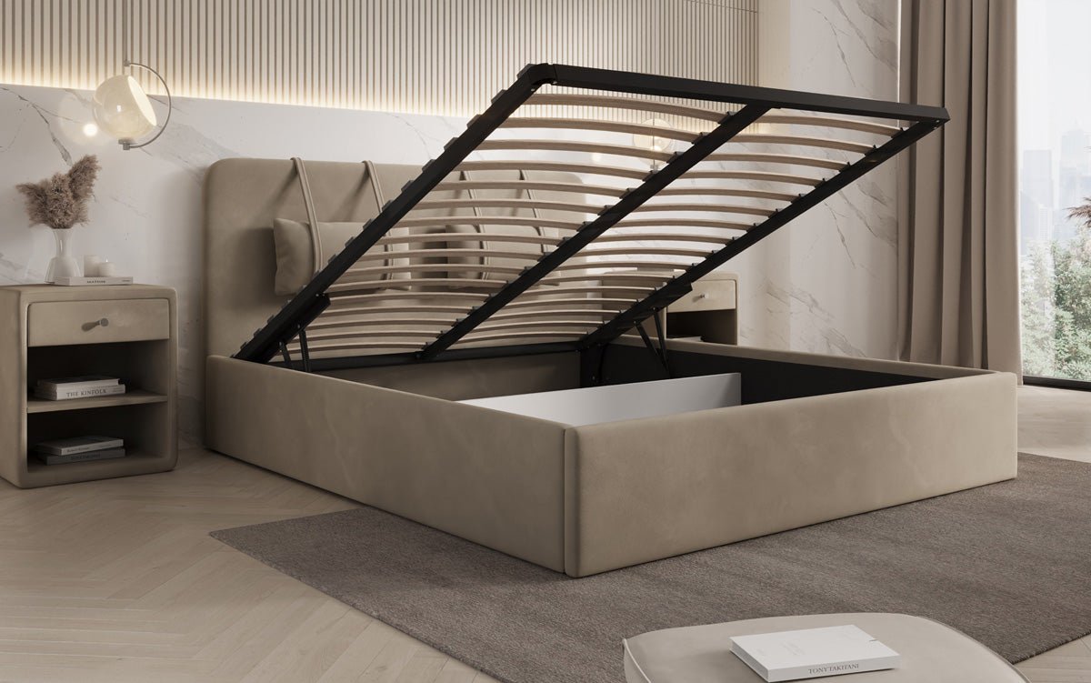 Designer Upholstered Bed Alma in Velvet with Storage