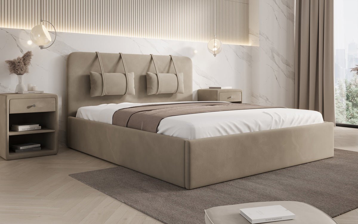 Designer Polsterbett Alma a Samt mat Stauraum