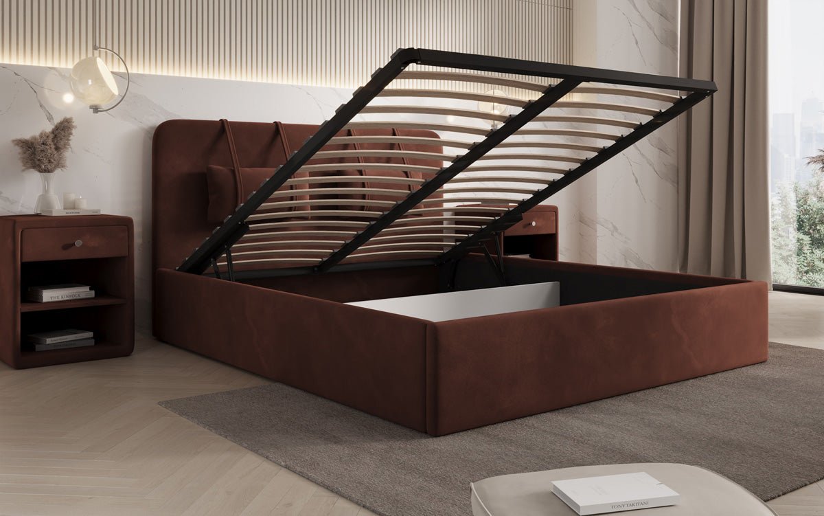 Designer Upholstered Bed Alma in Velvet with Storage