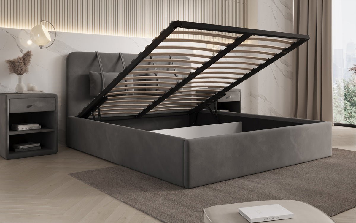 Designer Upholstered Bed Alma in Velvet with Storage