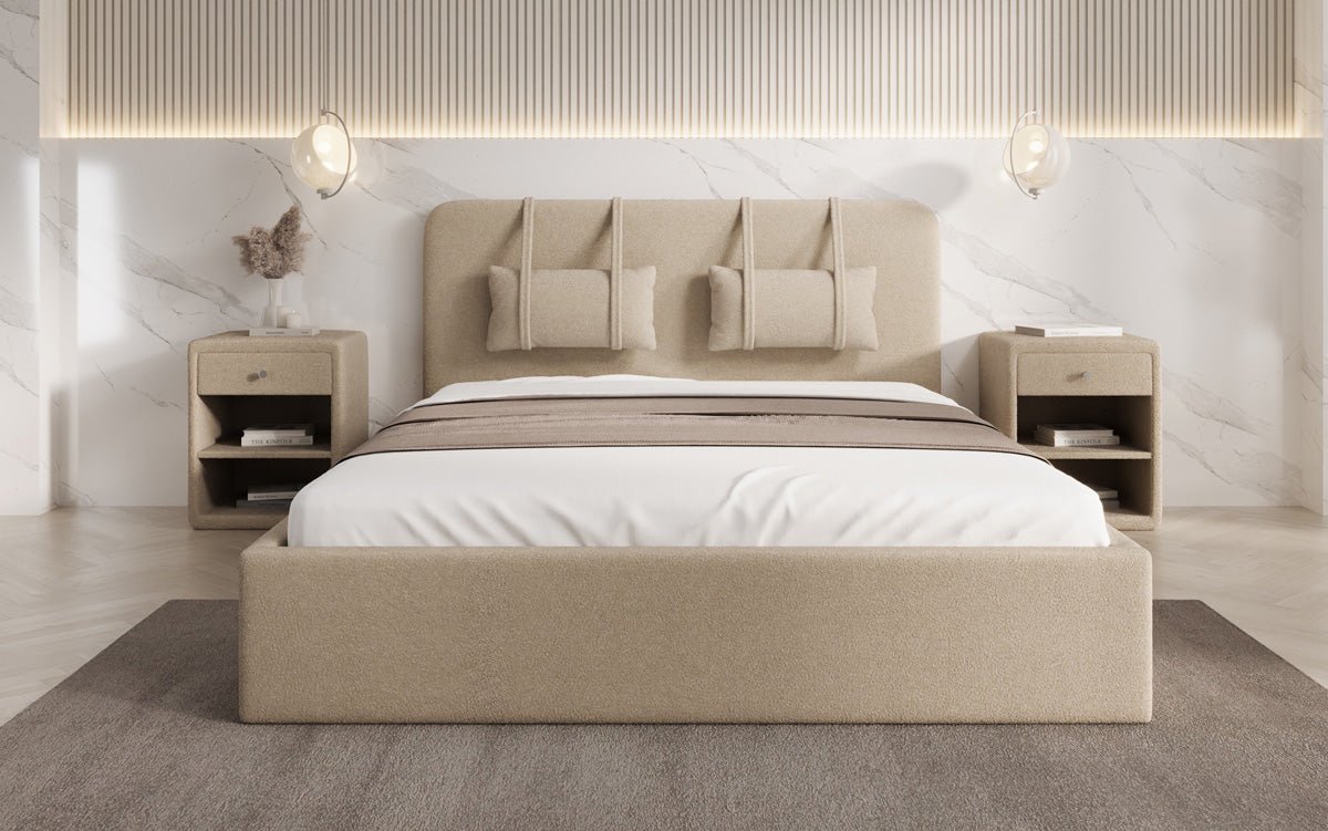 Designer Upholstered Bed Alma in Bouclé with Storage Space
