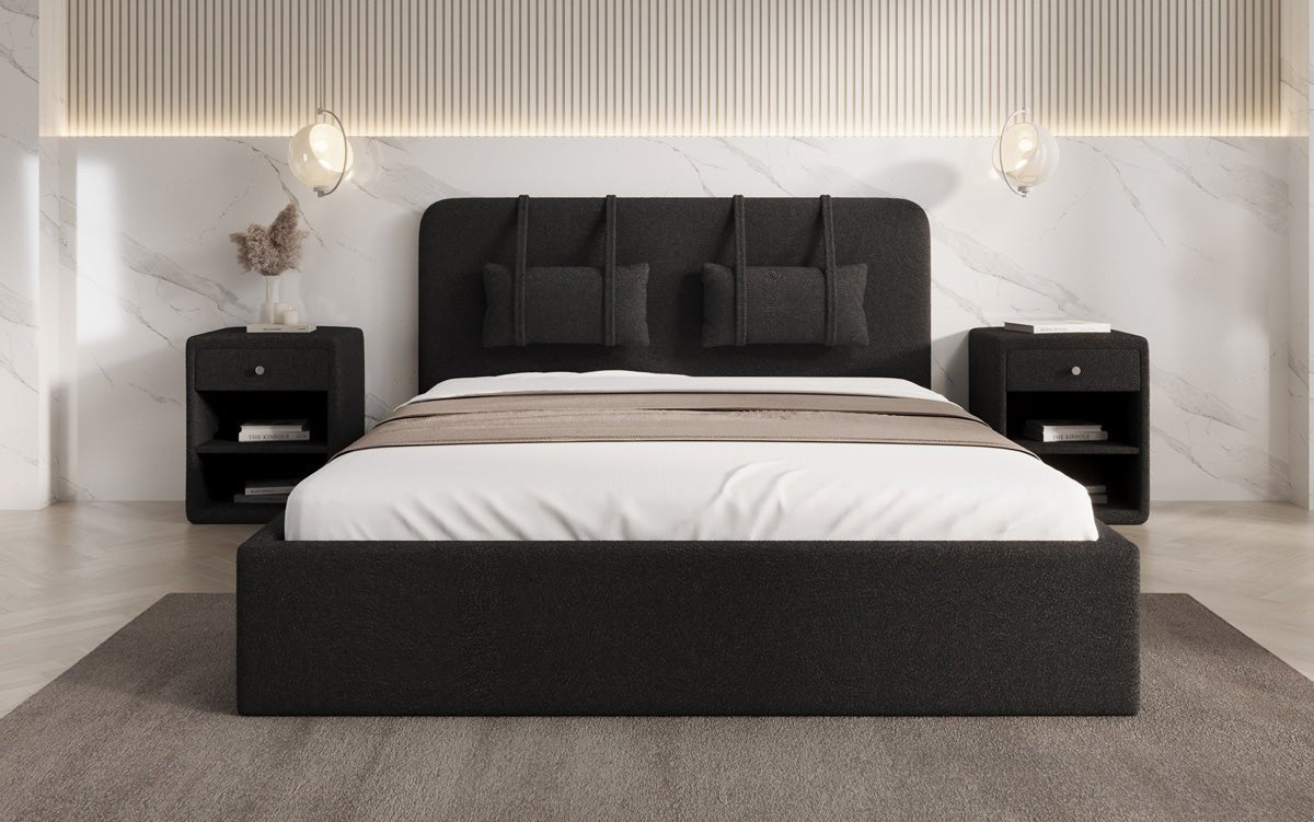Designer Upholstered Bed Alma in Bouclé with Storage Space