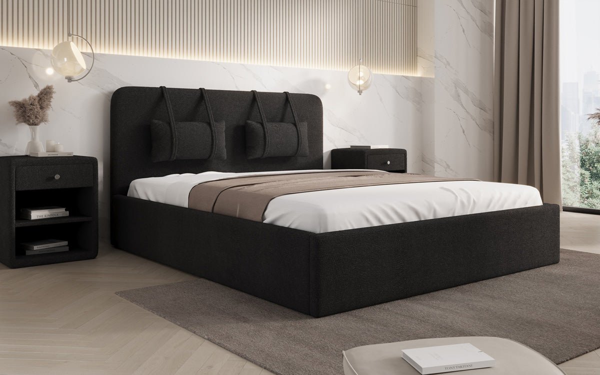 Designer Upholstered Bed Alma in Bouclé with Storage Space