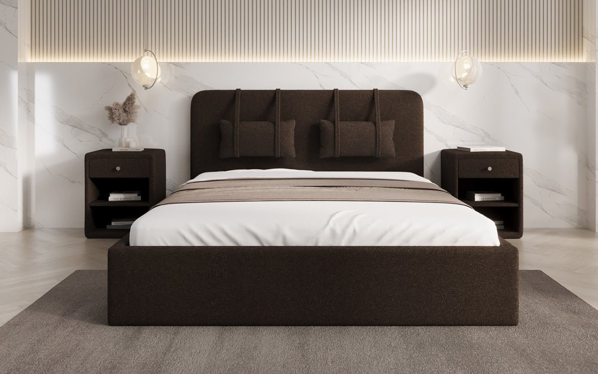 Designer Upholstered Bed Alma in Bouclé with Storage Space