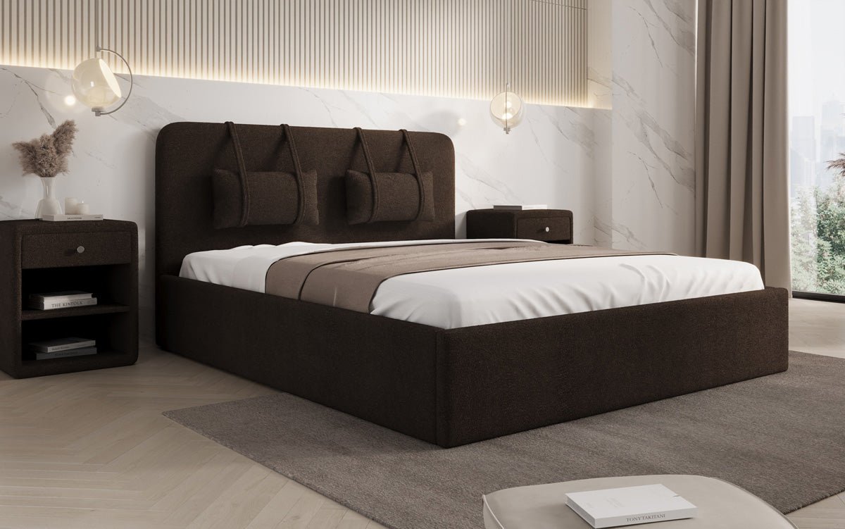 Designer Upholstered Bed Alma in Bouclé with Storage Space
