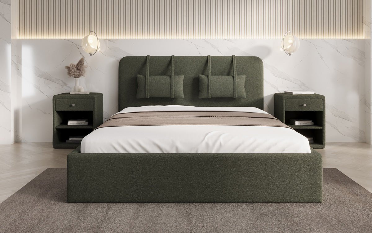 Designer Upholstered Bed Alma in Bouclé with Storage Space