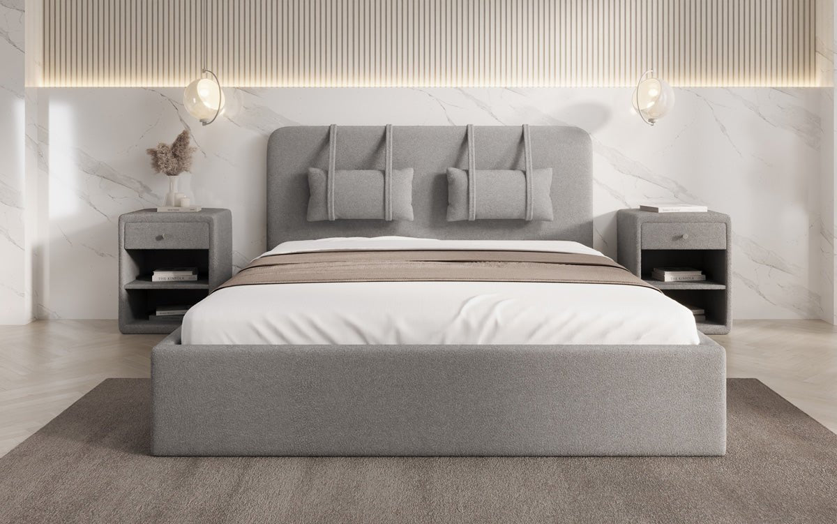 Designer Upholstered Bed Alma in Bouclé with Storage Space