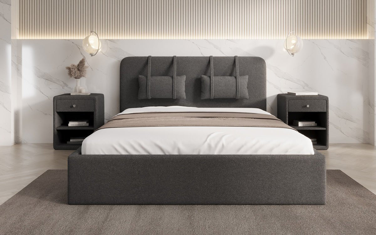 Designer Upholstered Bed Alma in Bouclé with Storage Space