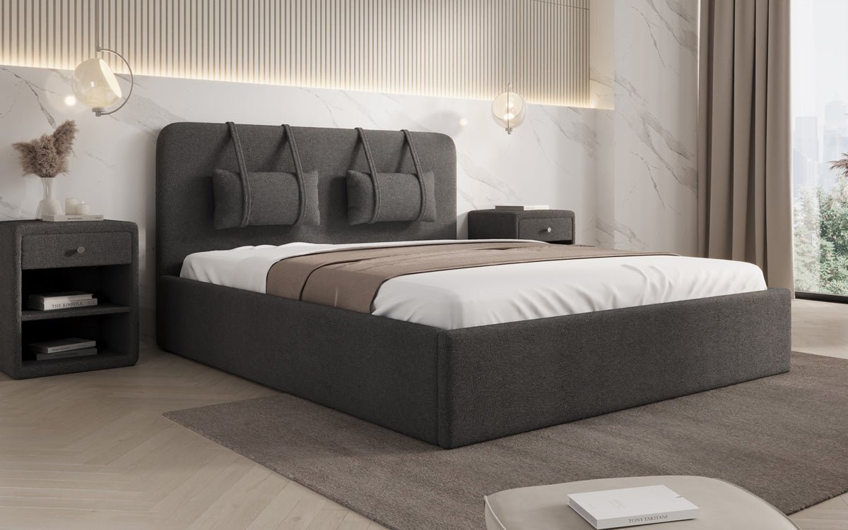 Designer Upholstered Bed Alma in Bouclé with Storage Space