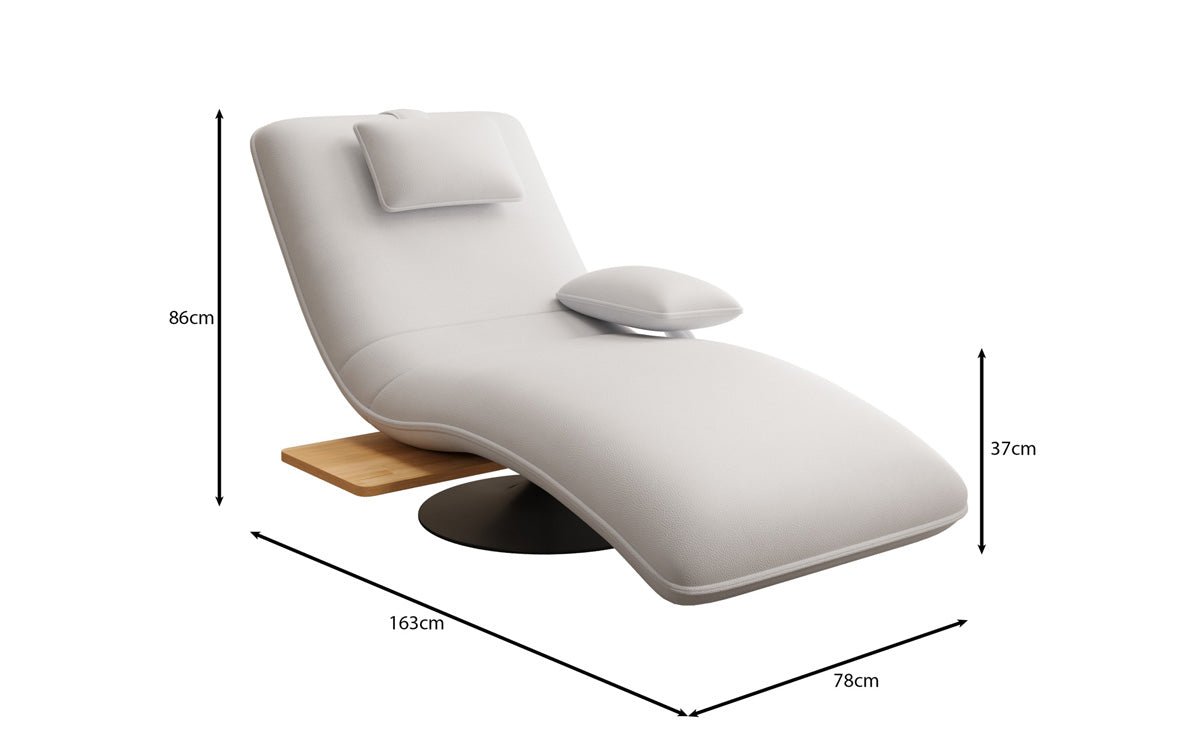 Chaise longue relax design en velours cuir véritable avec fonction pivotante et table d'appoint