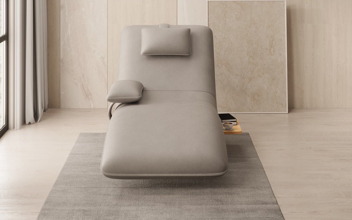 Chaise longue relax design en velours cuir véritable avec fonction pivotante et table d'appoint