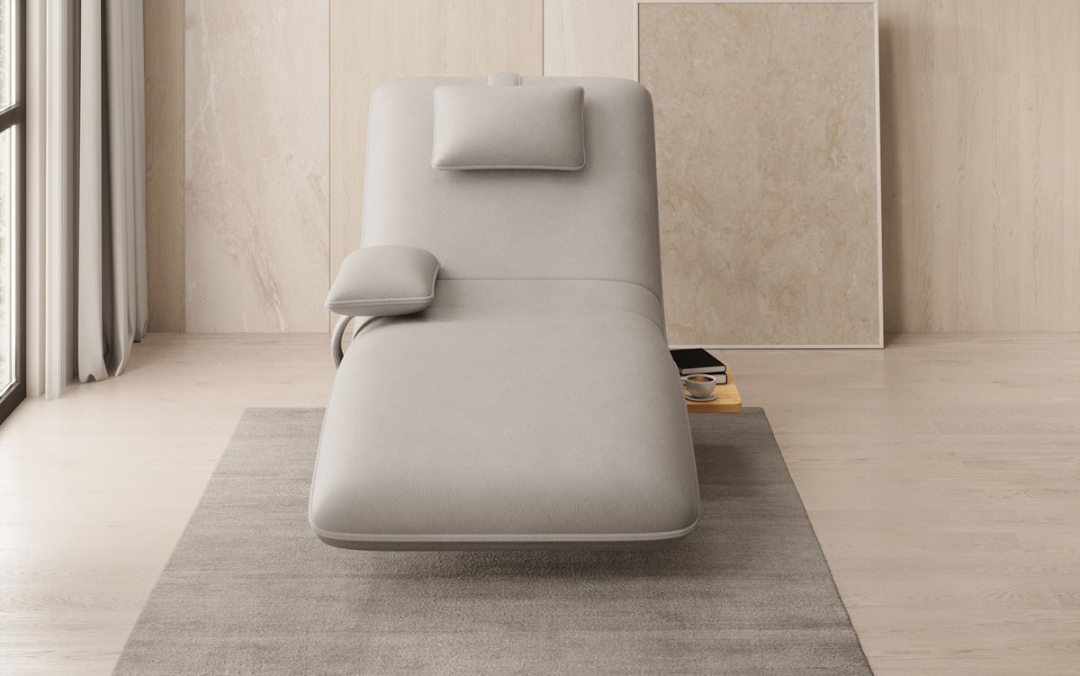 Chaise longue relax design en velours cuir véritable avec fonction pivotante et table d'appoint
