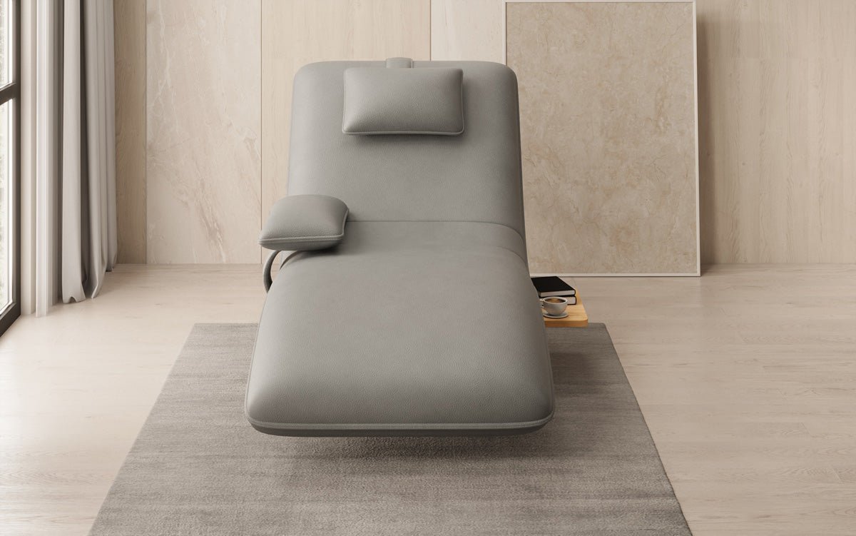 Chaise longue relax design en velours cuir véritable avec fonction pivotante et table d'appoint