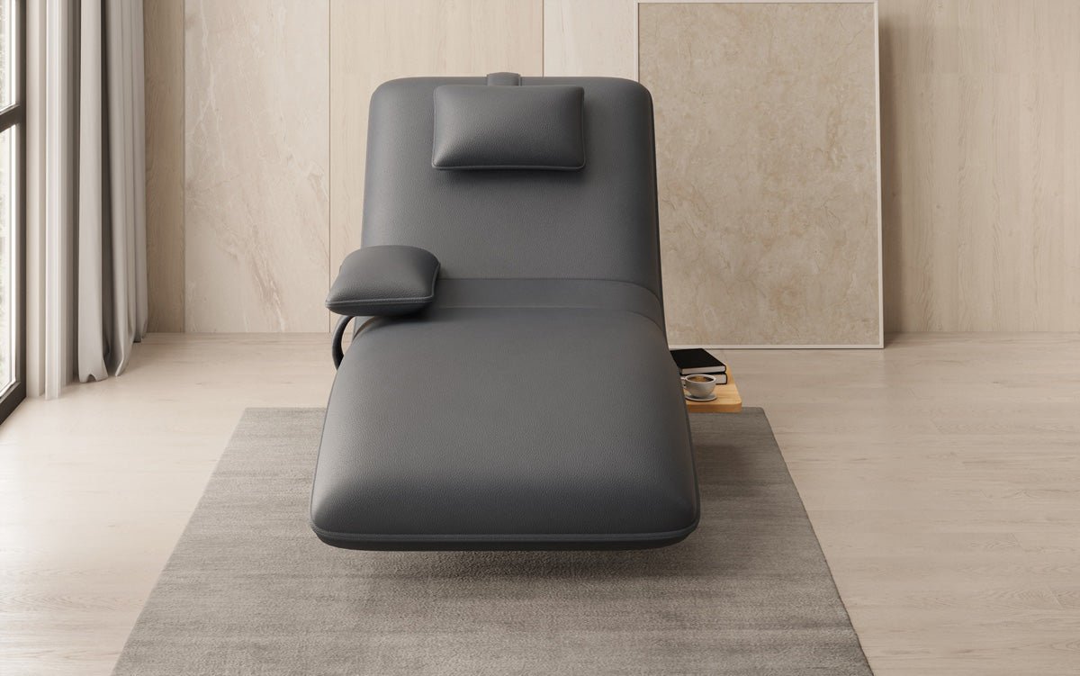 Chaise longue relax design en velours cuir véritable avec fonction pivotante et table d'appoint