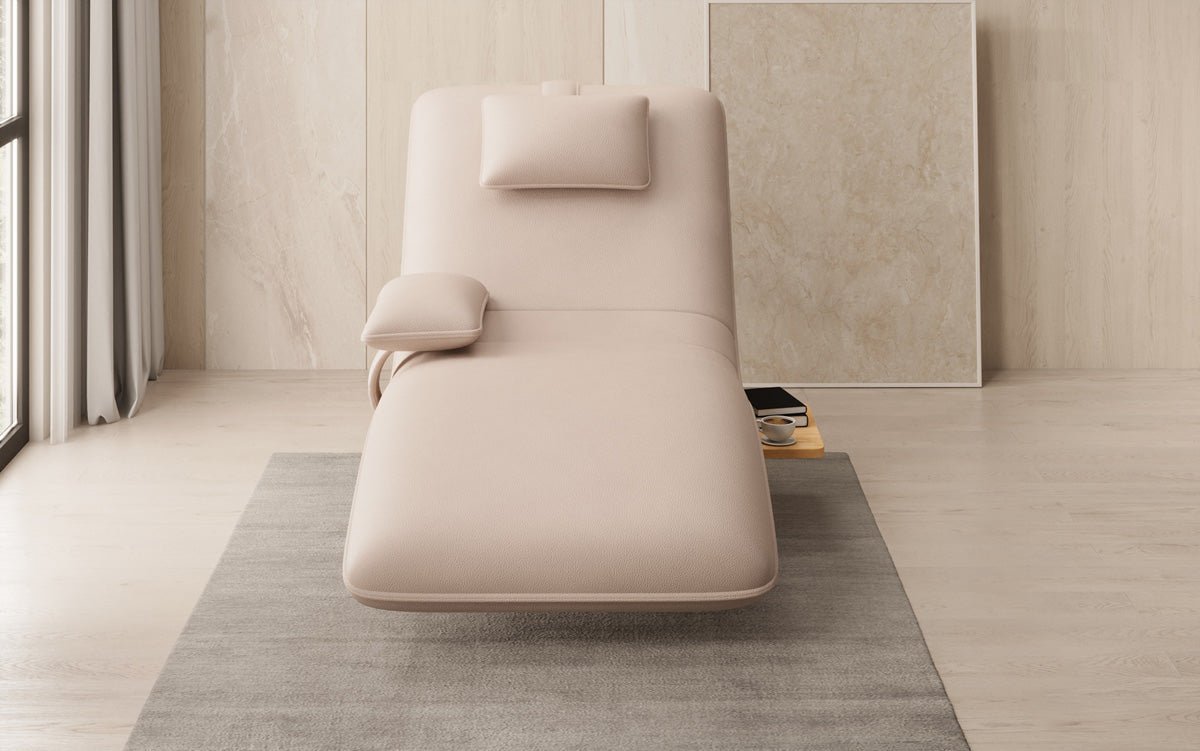 Chaise longue relax design en velours cuir véritable avec fonction pivotante et table d'appoint