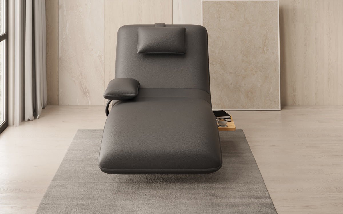 Chaise longue relax design en velours cuir véritable avec fonction pivotante et table d'appoint