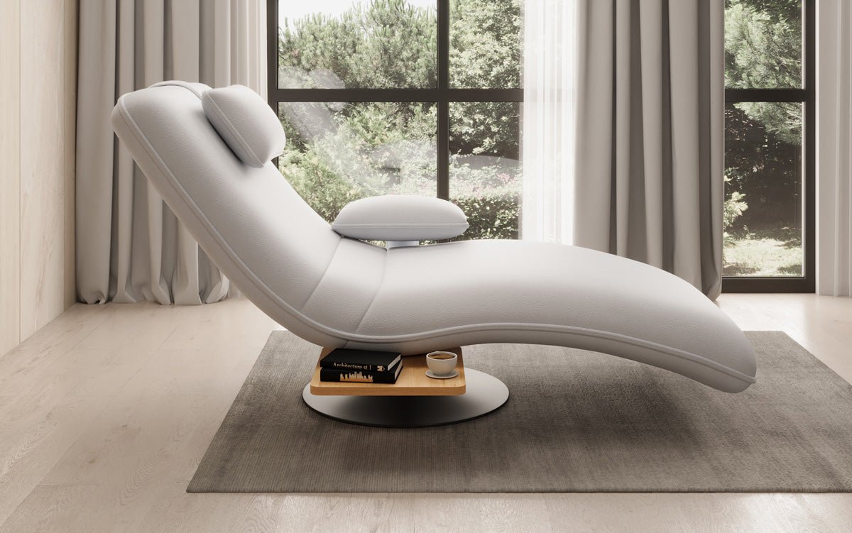 Chaise longue relax design en velours cuir véritable avec fonction pivotante et table d'appoint