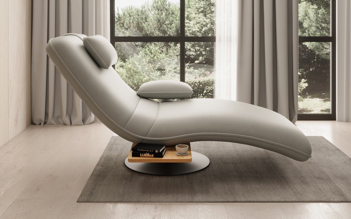 Chaise longue relax design en velours cuir véritable avec fonction pivotante et table d'appoint