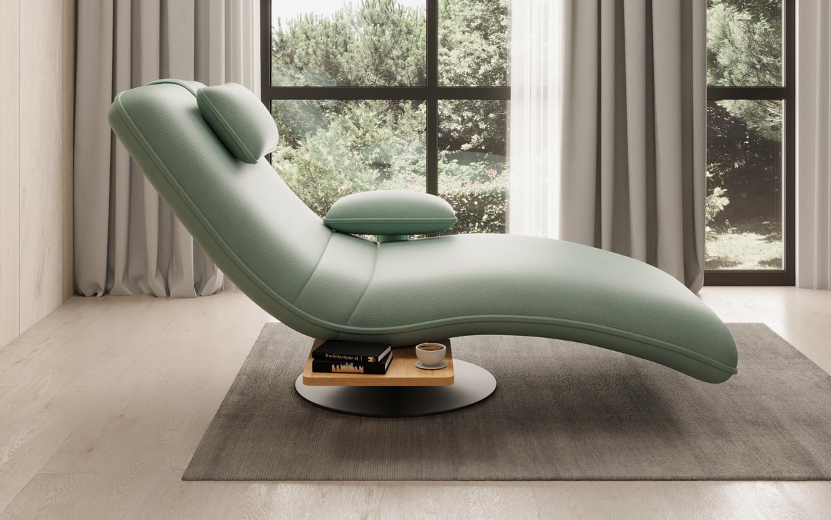 Chaise longue relax design en velours cuir véritable avec fonction pivotante et table d'appoint