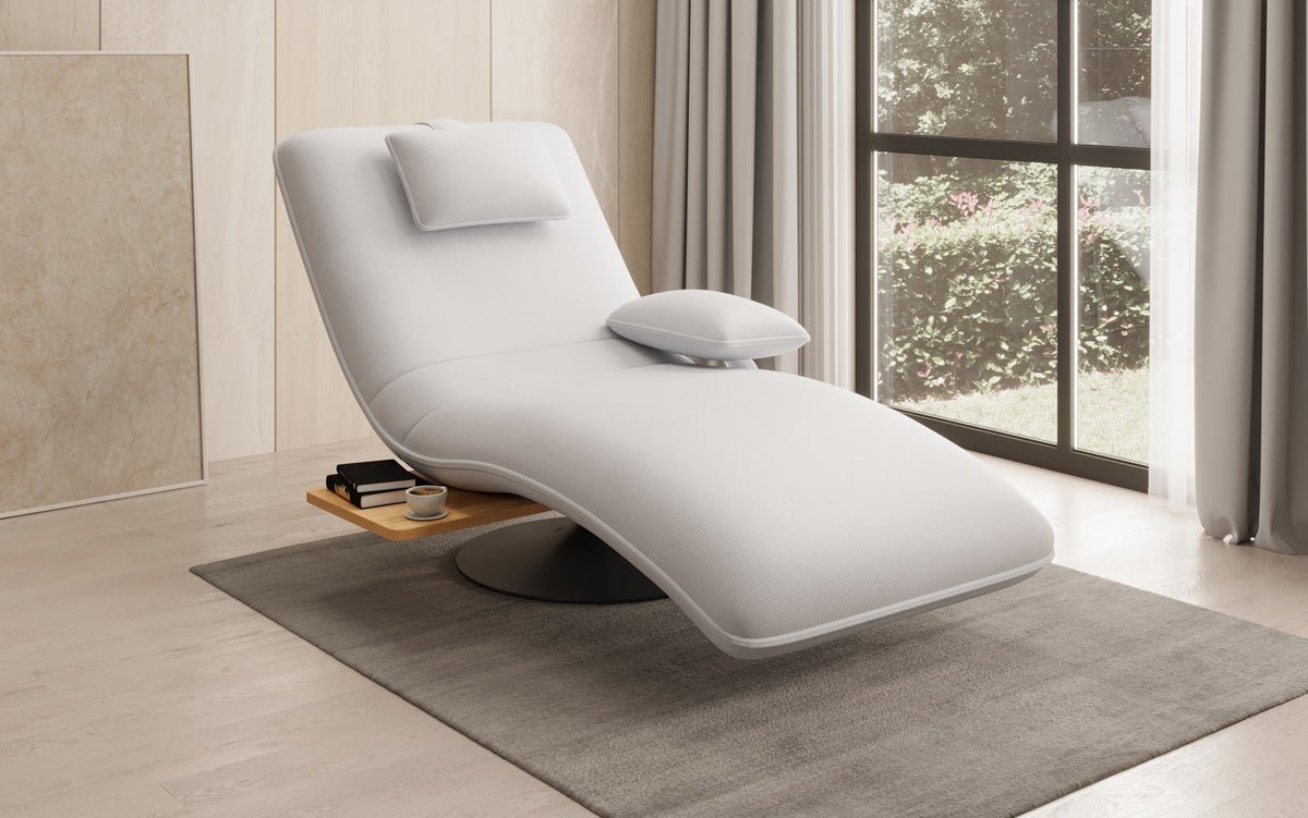 Chaise longue relax design en velours cuir véritable avec fonction pivotante et table d'appoint