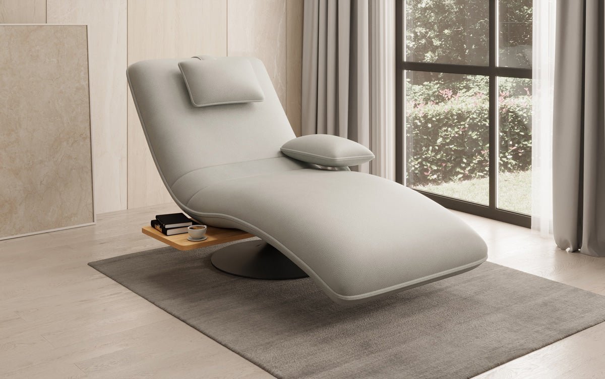 Chaise longue relax design en velours cuir véritable avec fonction pivotante et table d'appoint