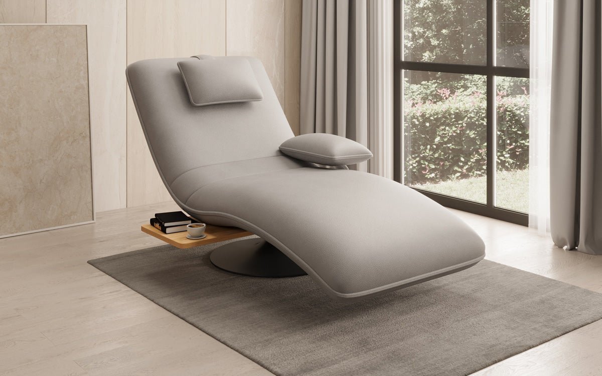 Chaise longue relax design en velours cuir véritable avec fonction pivotante et table d'appoint