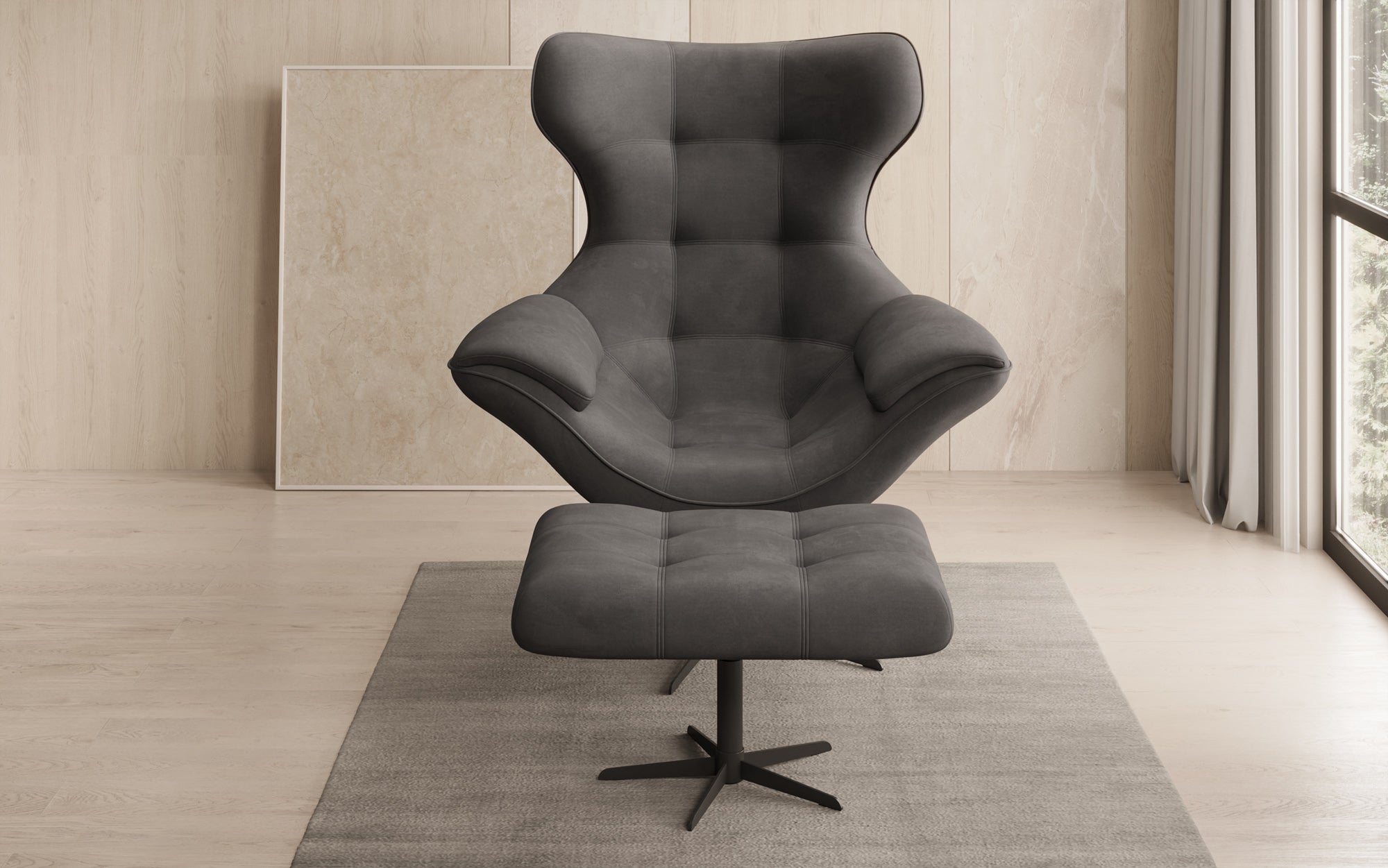 Designer Sofa-Sessel Aurelio inkl. Beistellhocker a Samt