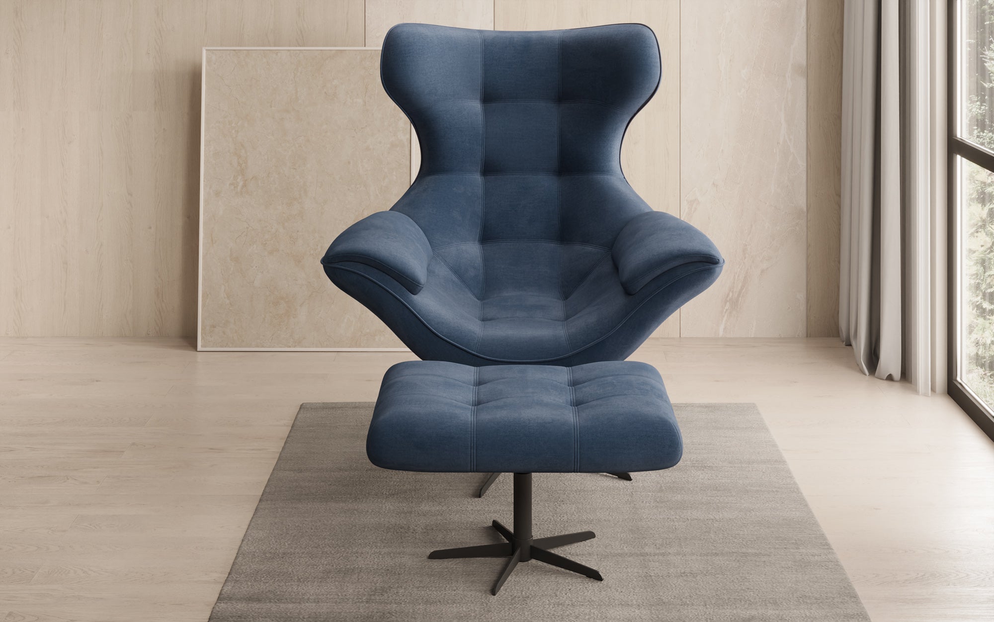 Designer Sofa-Sessel Aurelio inkl. Beistellhocker a Samt