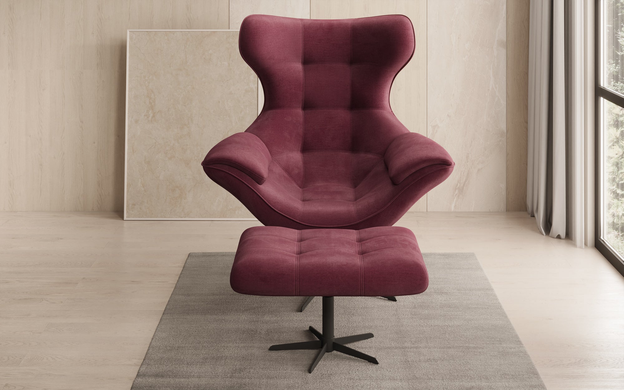 Designer Sofa-Sessel Aurelio inkl. Beistellhocker a Samt
