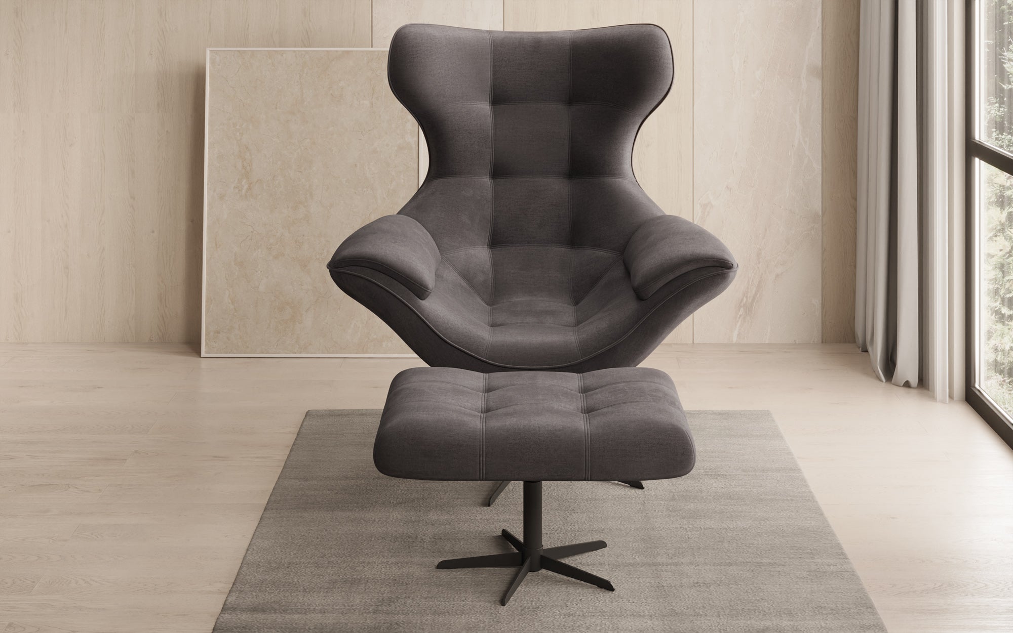 Designer Sofa-Sessel Aurelio inkl. Beistellhocker a Samt