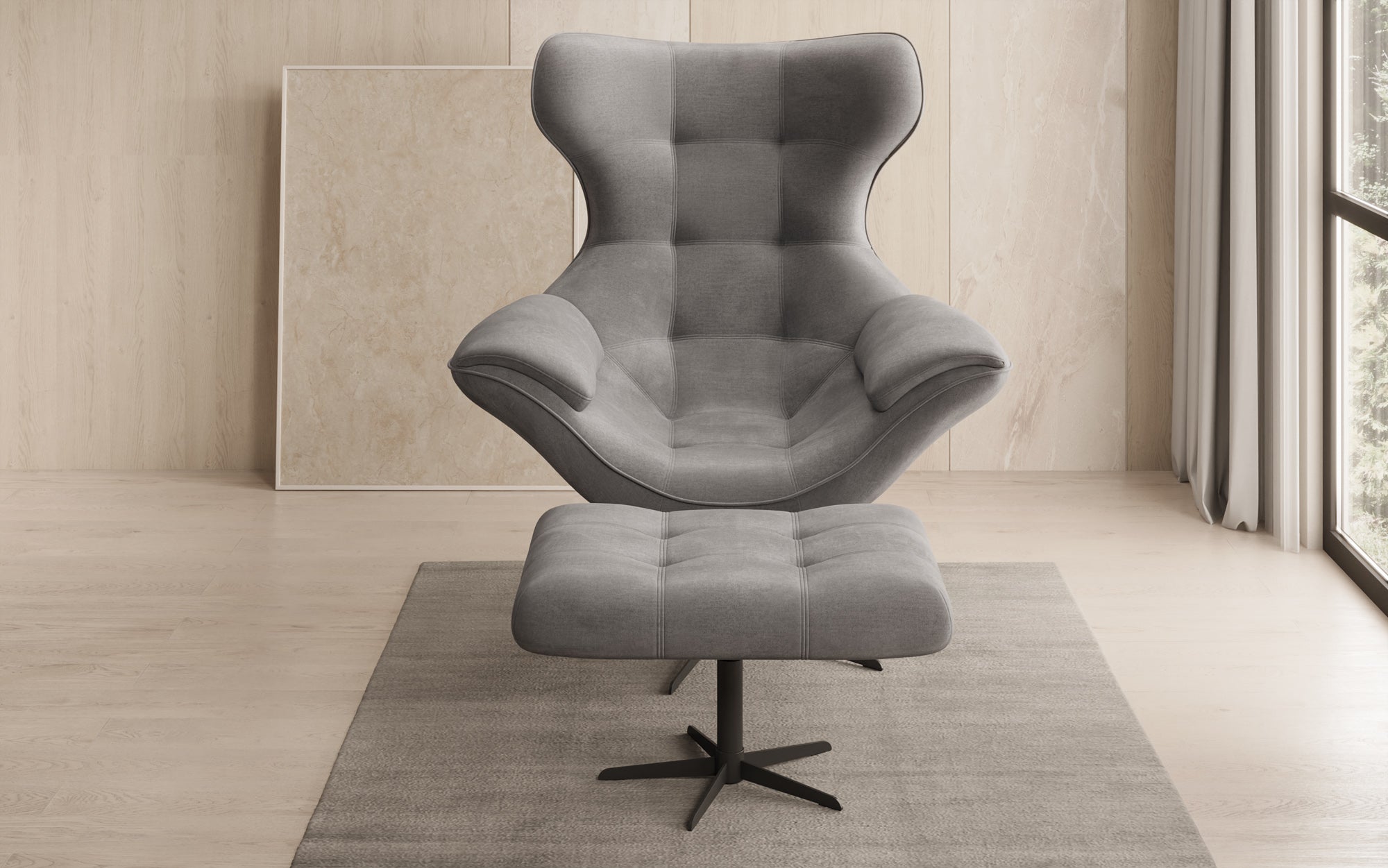 Designer Sofa-Sessel Aurelio inkl. Beistellhocker a Samt