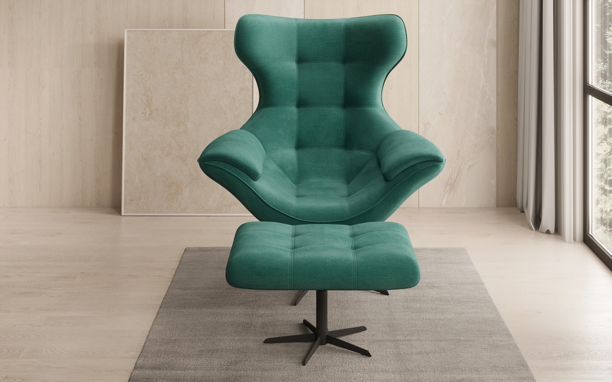 Designer Sofa-Sessel Aurelio inkl. Beistellhocker a Samt