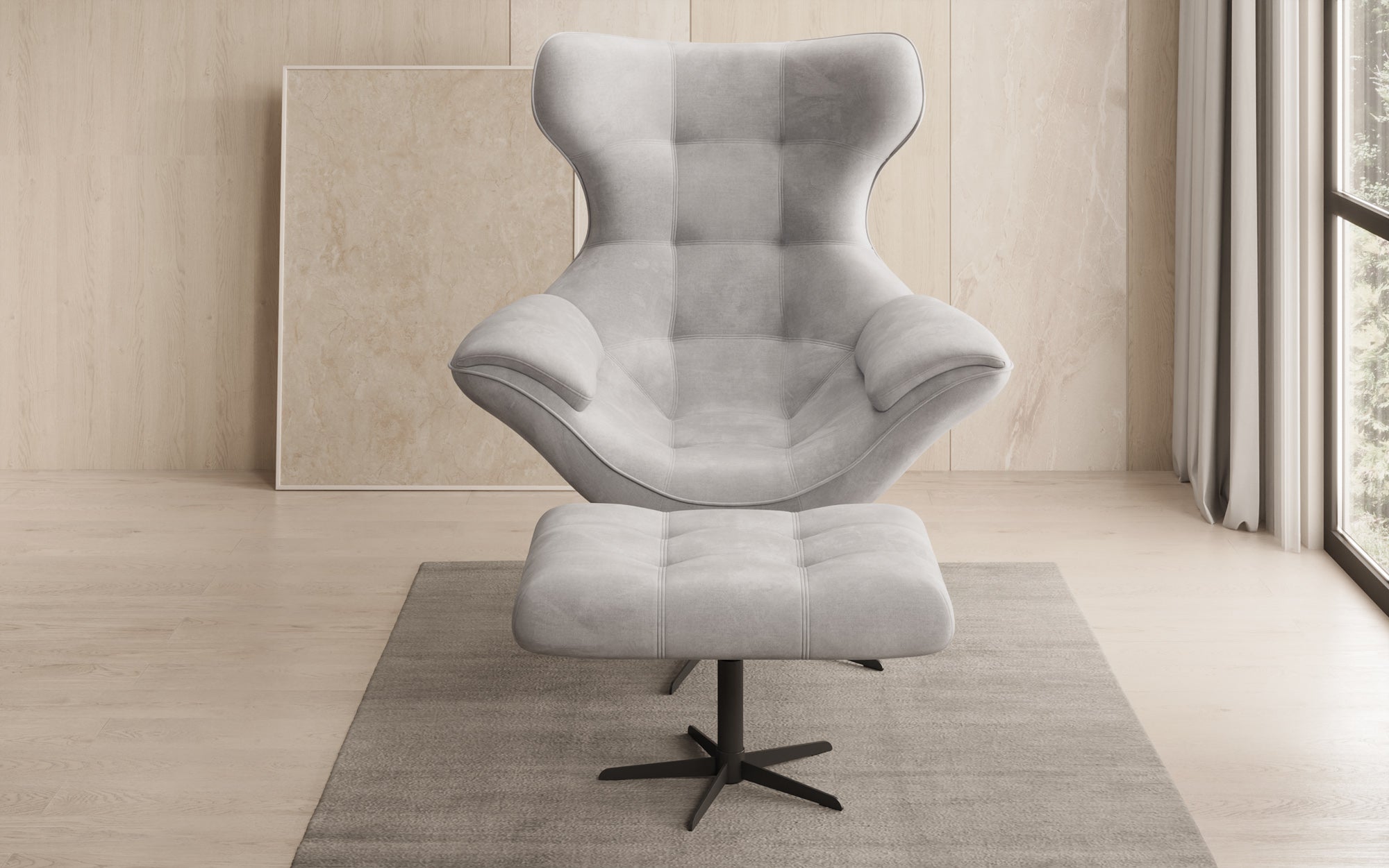 Designer Sofa-Sessel Aurelio inkl. Beistellhocker a Samt