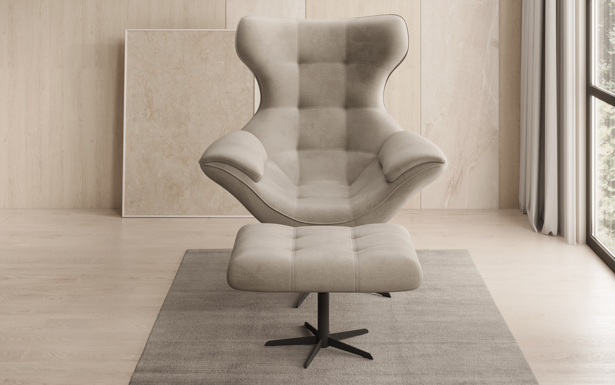 Designer Sofa-Sessel Aurelio inkl. Beistellhocker a Samt