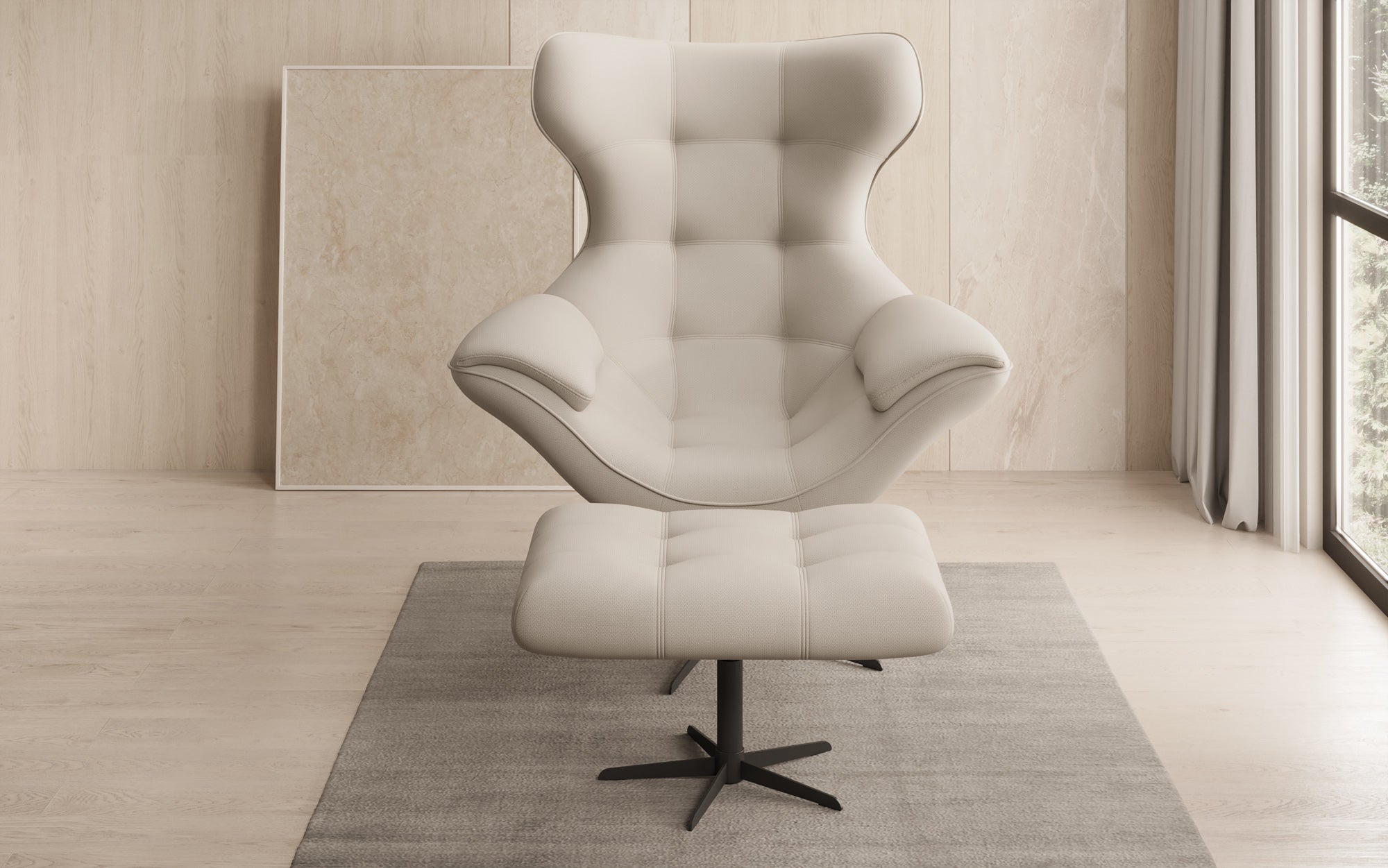 Designer Sofa-Sessel Aurelio inkl. Beistellhocker in Stoff