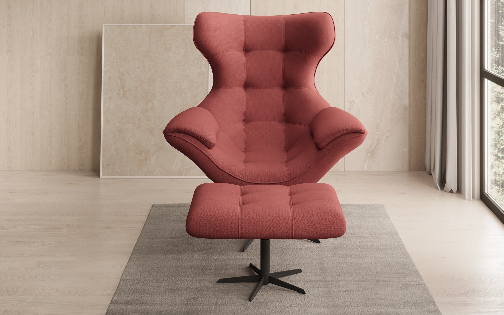 Designer Sofa-Sessel Aurelio inkl. Beistellhocker in Stoff