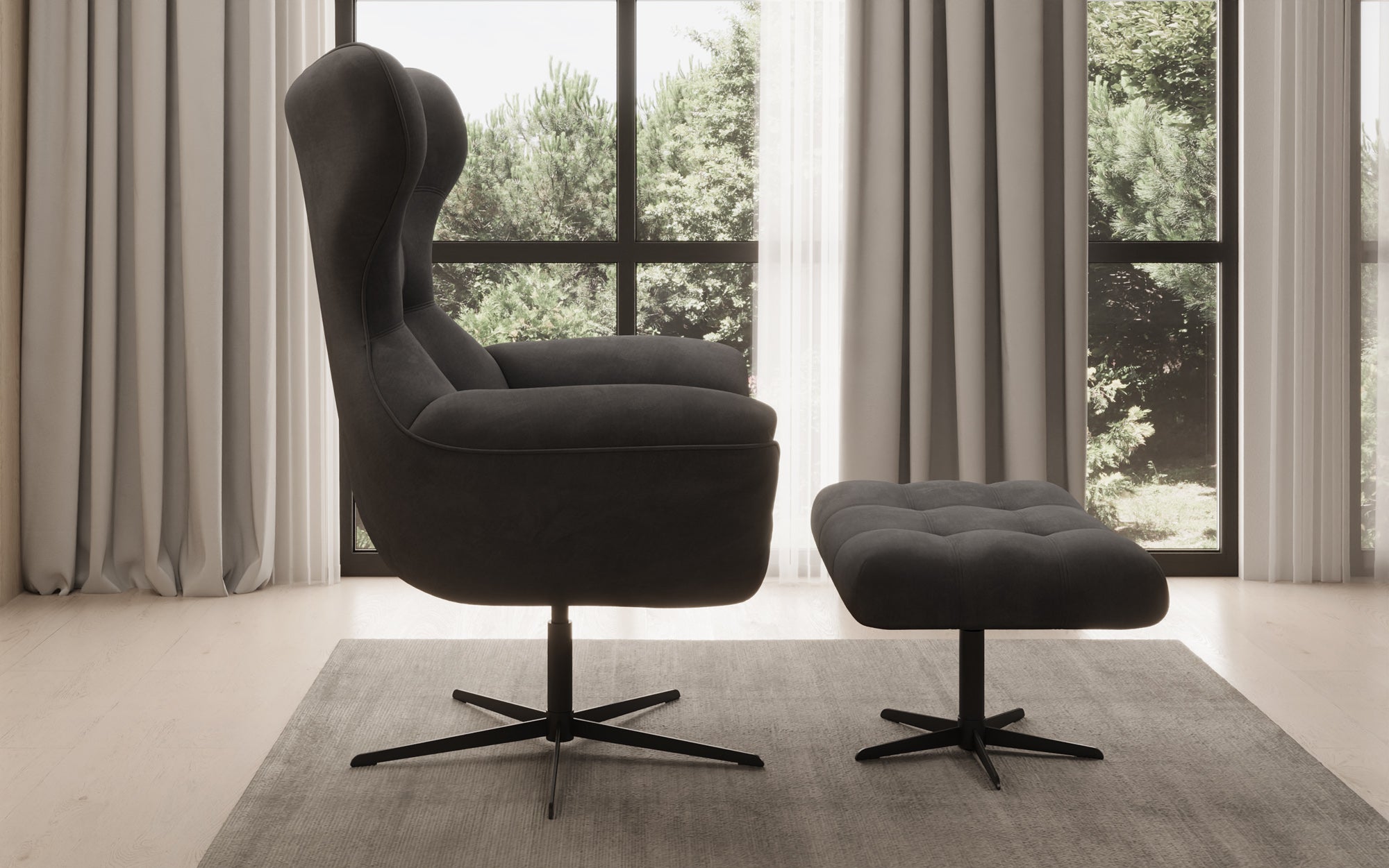 Designer Sofa-Sessel Aurelio inkl. Beistellhocker a Samt