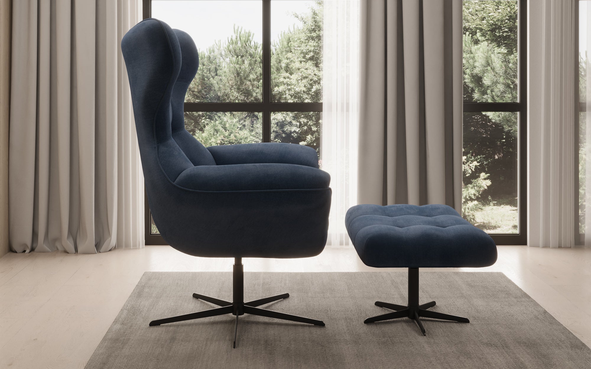 Designer Sofa-Sessel Aurelio inkl. Beistellhocker a Samt