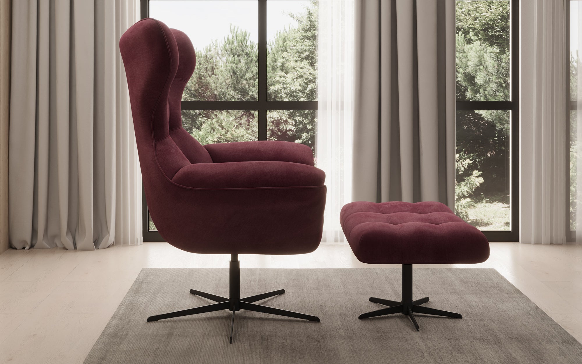 Designer Sofa-Sessel Aurelio inkl. Beistellhocker a Samt
